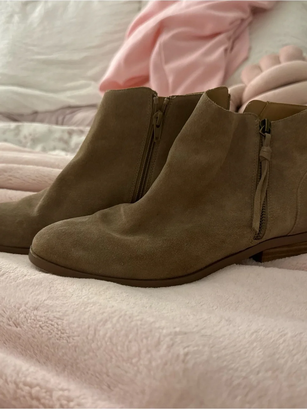 Sole Society Taupe Suede Zip Side Ankle Booties
